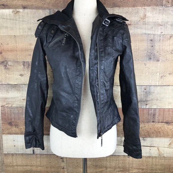Indigo Saints Jackets & Blazers - Black Buckle Zipper Faux Leather Moto Jacket